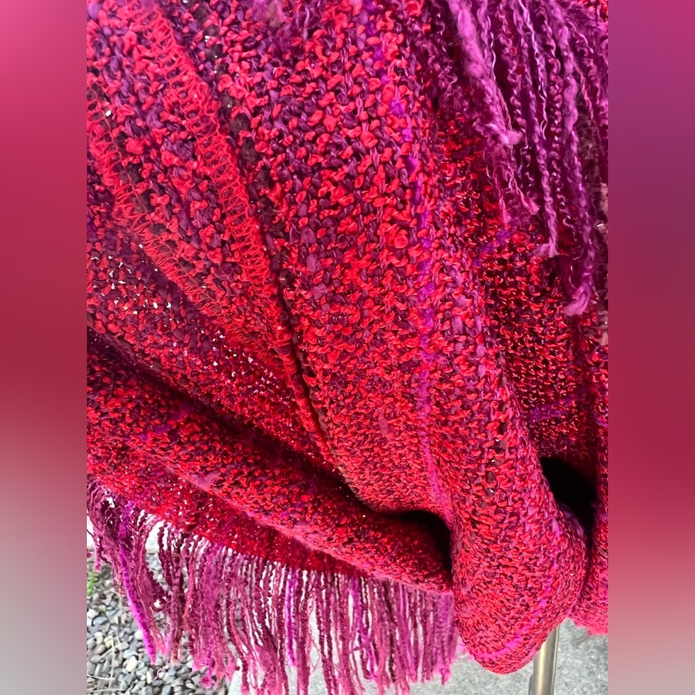 Vtg boho knit skirt red purple S/P fringe hand woven by Zonda Nellis - Picture 6 of 8
